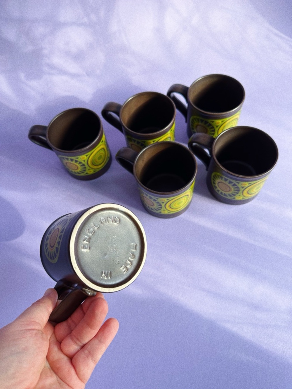 Vintage 1970s Staffordshire England Set of 6 Mugs - Picture 3 of 4